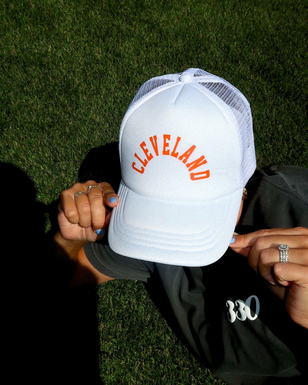 "CLEVELAND" Fan White & Orange Trucker Hat